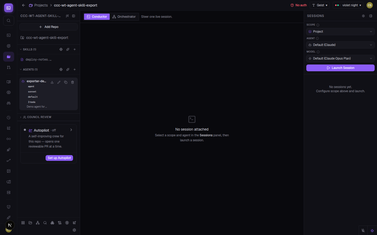 CCC project agents list with a Download button revealed on hover for each agent row, allowing export of the agent definition and all inlined skills as a single markdown file.