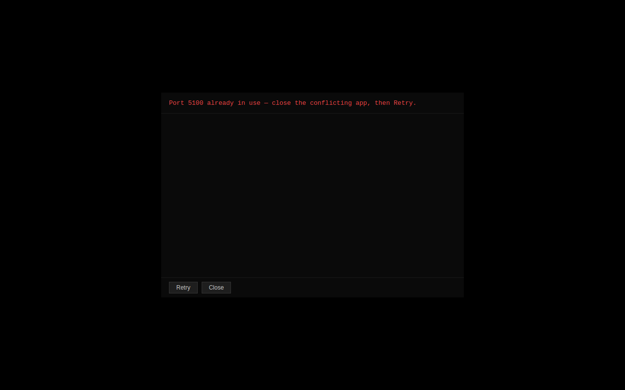 CCC desktop application first-run screen on Linux showing the application window open with a setup wizard prompting to configure the project directory and Docker connection.