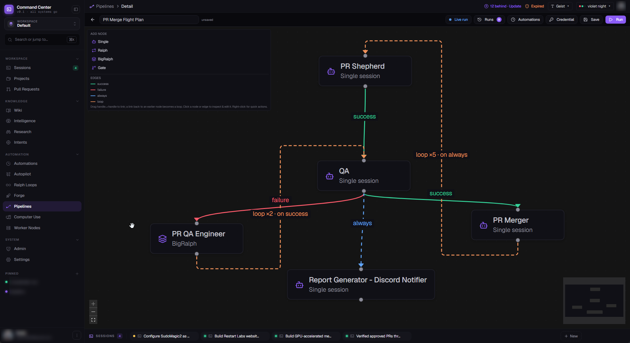 Claude Command Center — Visual pipelines